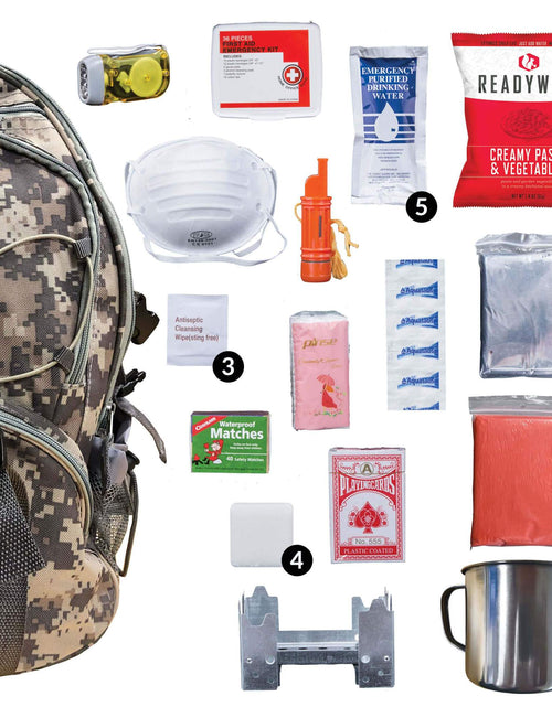 Load image into Gallery viewer, Camouflage 64 Piece Complete Survival Backpack
