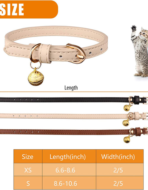 Load image into Gallery viewer, 3 Pack Leather Cat Collars with Bells Soft Pet Safety Collar Kitten Collars with Bell Black Chocolate Beige(Xs)

