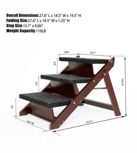Wood Pet Stairs Pet Steps Foldable 3 Levels Dog Stairs & Ramp Perfect For Beds And Cars Portable Dog Cat Ladder Up To 110 Pounds