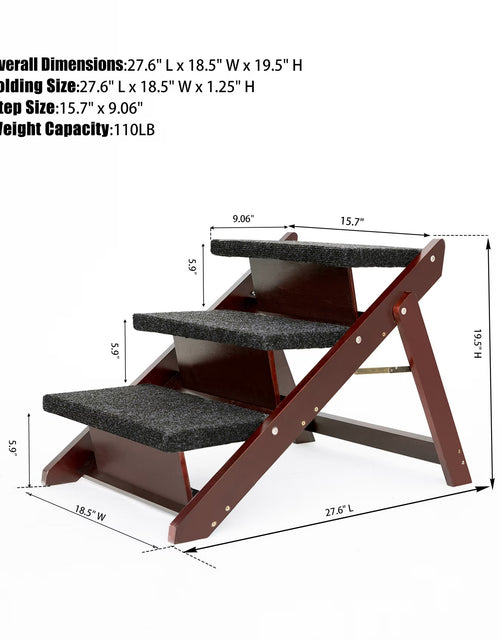 Load image into Gallery viewer, Wood Pet Stairs Pet Steps Foldable 3 Levels Dog Stairs &amp; Ramp Perfect For Beds And Cars Portable Dog Cat Ladder Up To 110 Pounds
