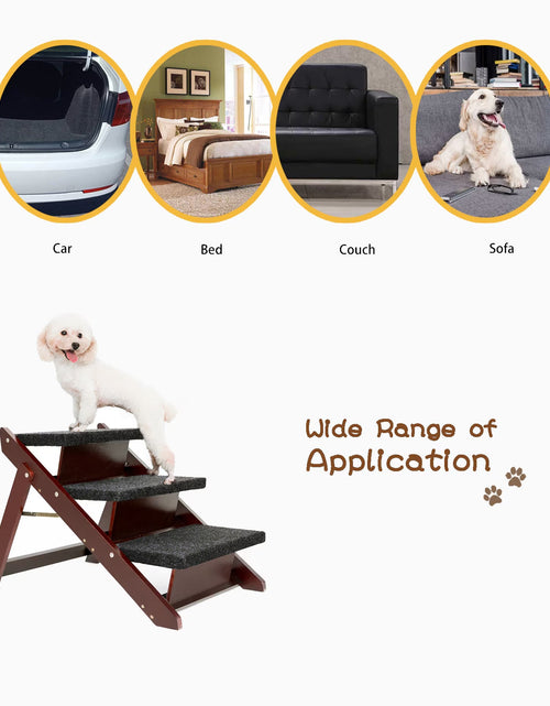 Load image into Gallery viewer, Wood Pet Stairs Pet Steps Foldable 3 Levels Dog Stairs &amp; Ramp Perfect For Beds And Cars Portable Dog Cat Ladder Up To 110 Pounds
