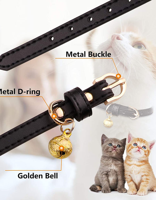 Load image into Gallery viewer, 3 Pack Leather Cat Collars with Bells Soft Pet Safety Collar Kitten Collars with Bell Black Chocolate Beige(Xs)
