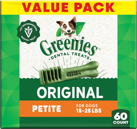 Original Petite Natural Dog Dental Care Chews Oral Health Dog Treats, 36 Ounce Pack (60 Treats)