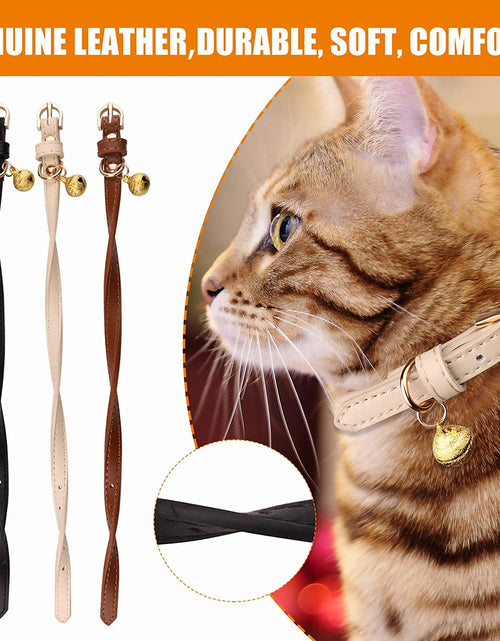 Load image into Gallery viewer, 3 Pack Leather Cat Collars with Bells Soft Pet Safety Collar Kitten Collars with Bell Black Chocolate Beige(Xs)
