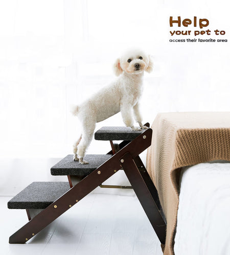 Wood Pet Stairs Pet Steps Foldable 3 Levels Dog Stairs & Ramp Perfect For Beds And Cars Portable Dog Cat Ladder Up To 110 Pounds
