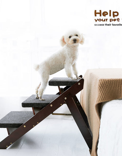 Load image into Gallery viewer, Wood Pet Stairs Pet Steps Foldable 3 Levels Dog Stairs &amp; Ramp Perfect For Beds And Cars Portable Dog Cat Ladder Up To 110 Pounds
